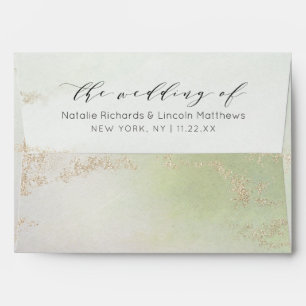 Ombre Spring Green Gold Foil Chic Monogram Wedding Envelope