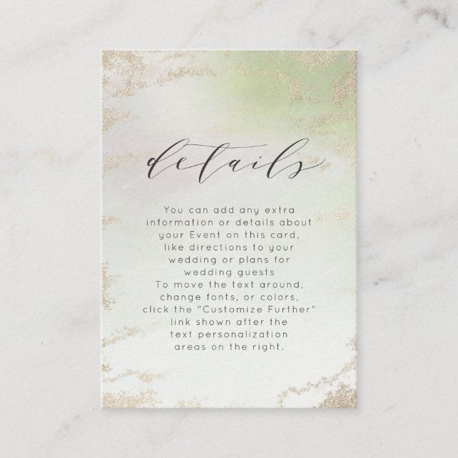 Ombre Spring Green Gold Foil Frost Wedding Details Enclosure Card (Front)
