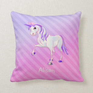 Ombre Stripes And Unicorn Cushion