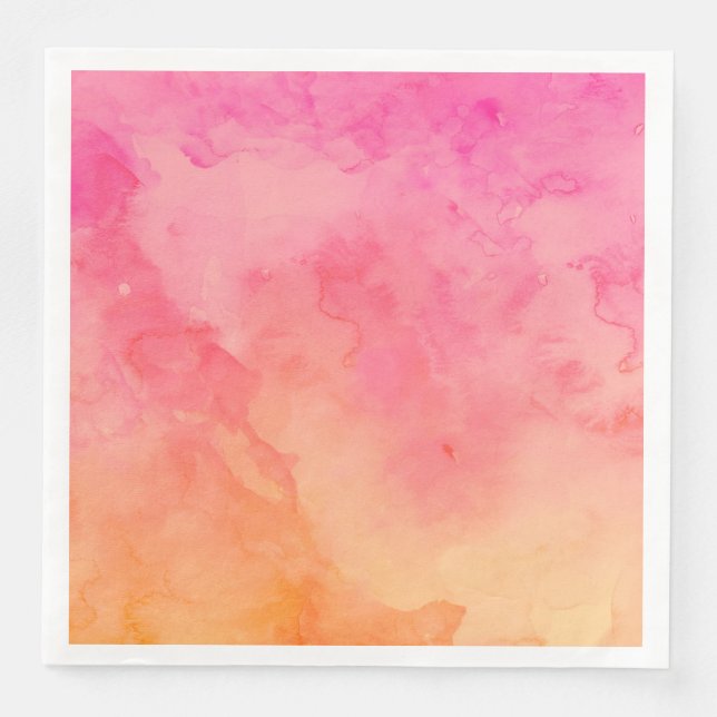 Ombre summer pink orange sunset watercolor wash napkin (Front)
