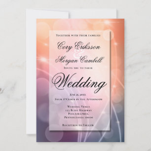 Ombre Sunset Colour Modern Bokeh Lights Wedding Announcement