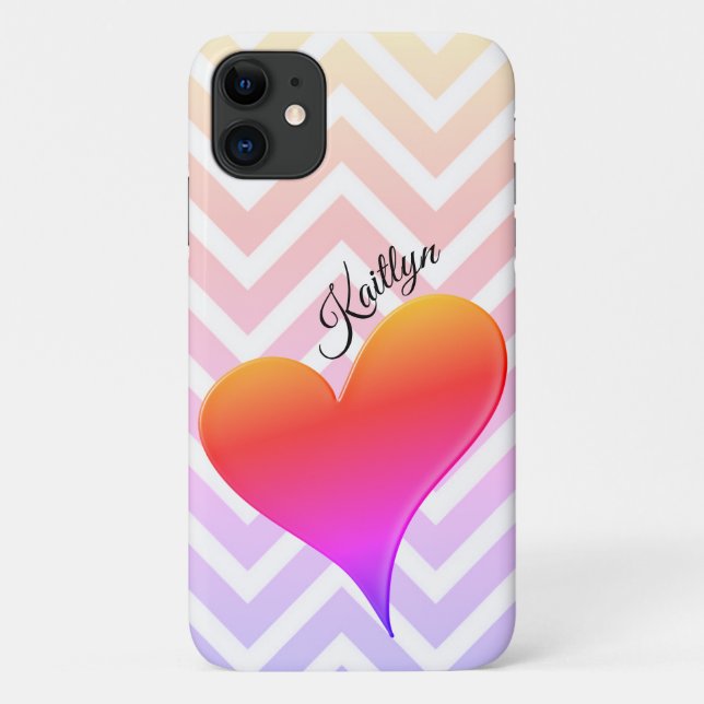 Ombre Sunset Heart on Chevron Stripe Phone Case (Back)