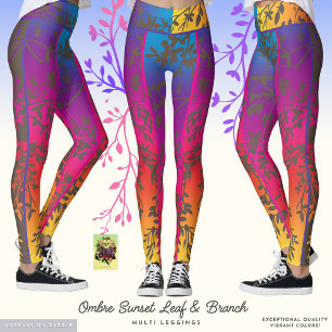 Ombre Sunset Leaf and Branch Leggings