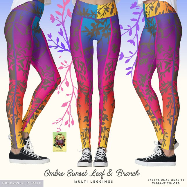 Ombre Sunset Leaf and Branch Leggings (Creator Uploaded)