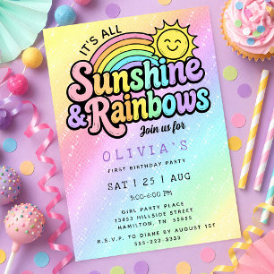 Ombre Sunshine & Rainbows First Birthday Party Invitation