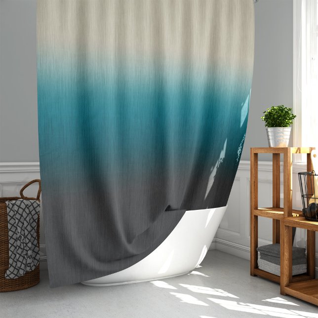 Ombre Teal Green Blue Grey Cream Shower Curtain (ombre blue green grey cream abstract pattern polyester fabric shower curtain)