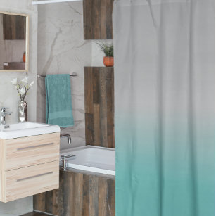 Ombre Teal Grey Gradient Fading Shower Curtain