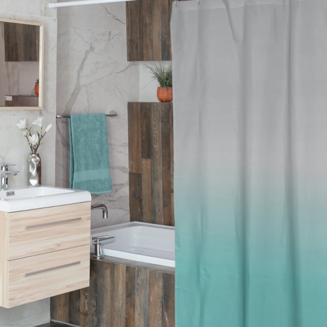 Ombre Teal Grey Gradient Fading Shower Curtain (Creator Uploaded)