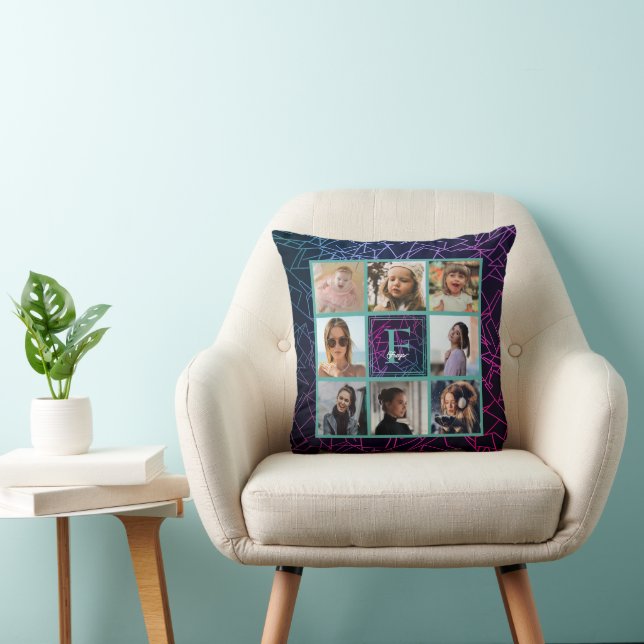 Ombre Teal Photo Collage Throw Pillow (Chair)