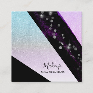 *~* Ombre Teal Pink Glitter Chic Girly Geometric Square Business Card