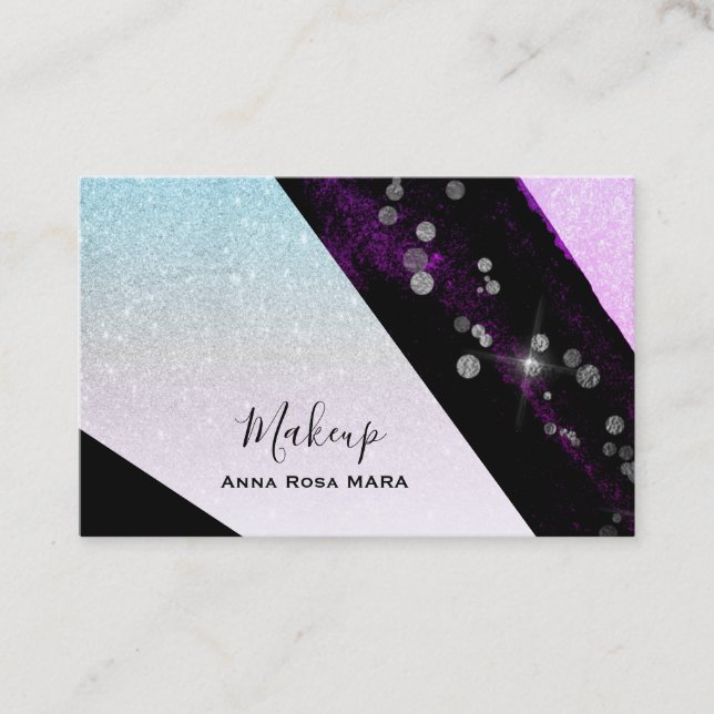 *~* Ombre Teal Pink Glitter Geometric Chic Girly Business Card (Front)