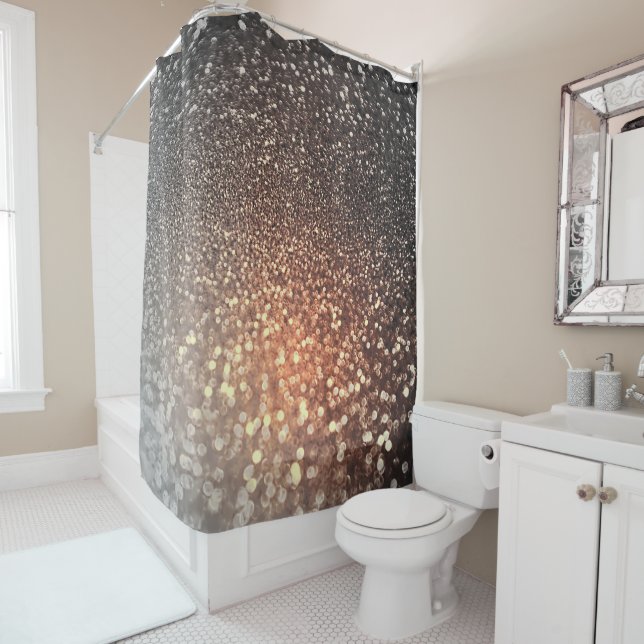 Ombre terracotta copper sparkle shiny glitter shower curtain (In Situ)
