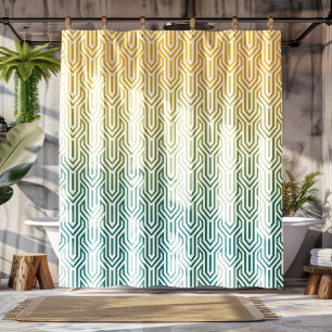 Ombre-themed Turquoise Yellow Art Deco Pattern Shower Curtain