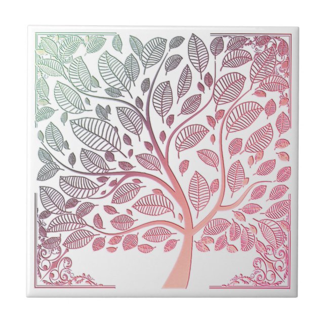 Ombre tree of life ceramic tile (Front)