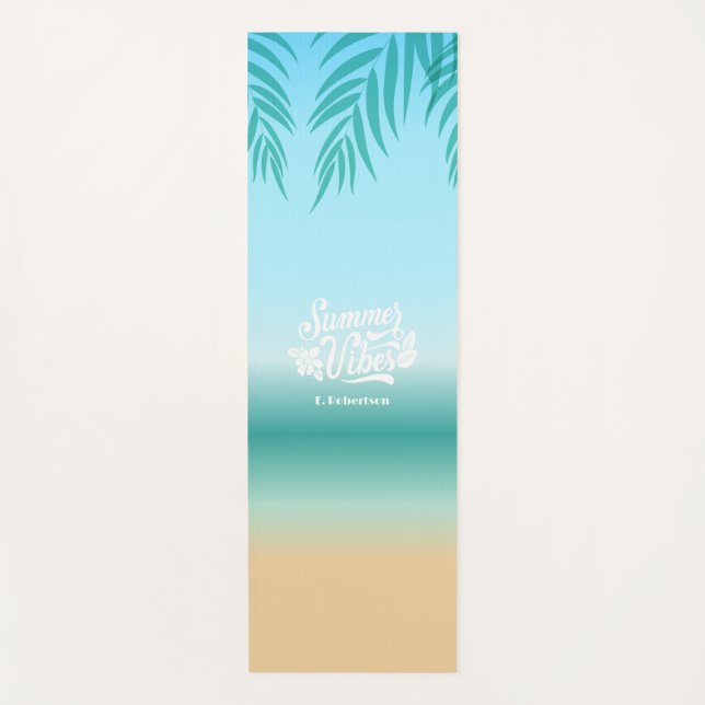 Ombre Tropical Beach Summer Vibes Yoga Mat (Front)