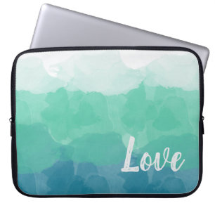 Ombre Turquoise Blue and Neo Mint Love Gradient Laptop Sleeve