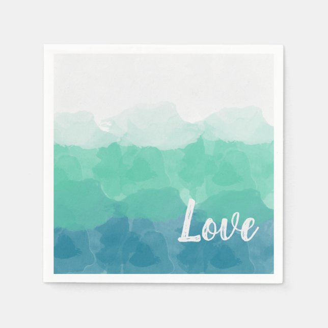 Ombre Turquoise Blue and Neo Mint Love Gradient Napkin (Front)