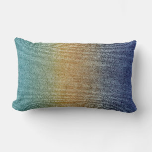 Ombre Turquoise Gold Yellow Periwinkle Blue Lines Lumbar Cushion