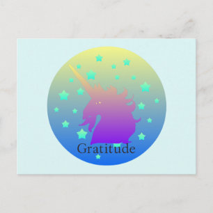"Ombre unicorn with word gratitude"Postcard Postcard
