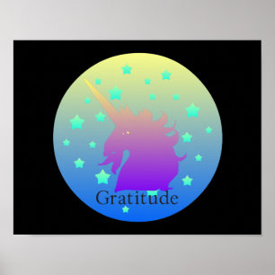 Ombre unicorn with word gratitude poster