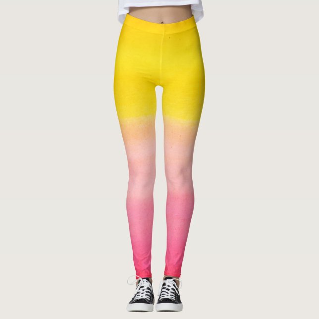Ombre Watercolor Custom Pink & Yellow Leggings (Front)