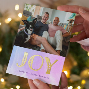 OMBRE WATERCOLOR GOLD JOY Christmas Photo Foil Holiday Card