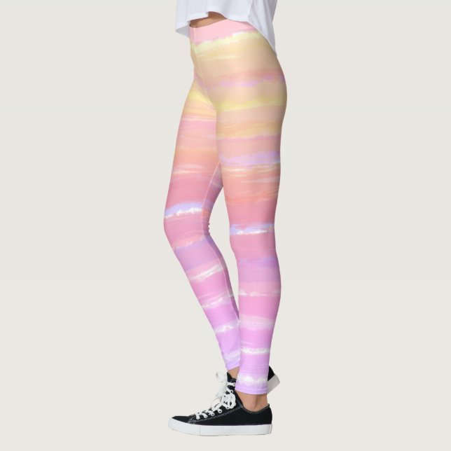 Ombre Watercolor Pink Yellow Blue  Leggings (Left)