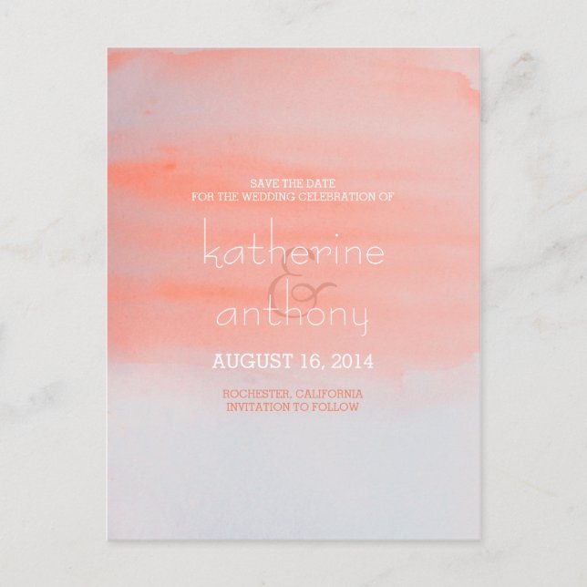 ombre watercolor save the date announcement postcard (Front)