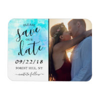 Ombre Watercolor Save The Date Magnet - Blue