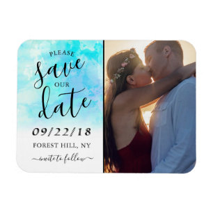 Ombre Watercolor Save The Date Magnet - Blue