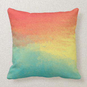 Ombre Watercolor Texture - Teal, Coral, Yellow Sun Cushion