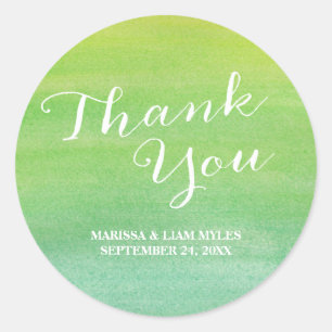 Ombre Watercolor Thank You Stickers / Lime Emerald