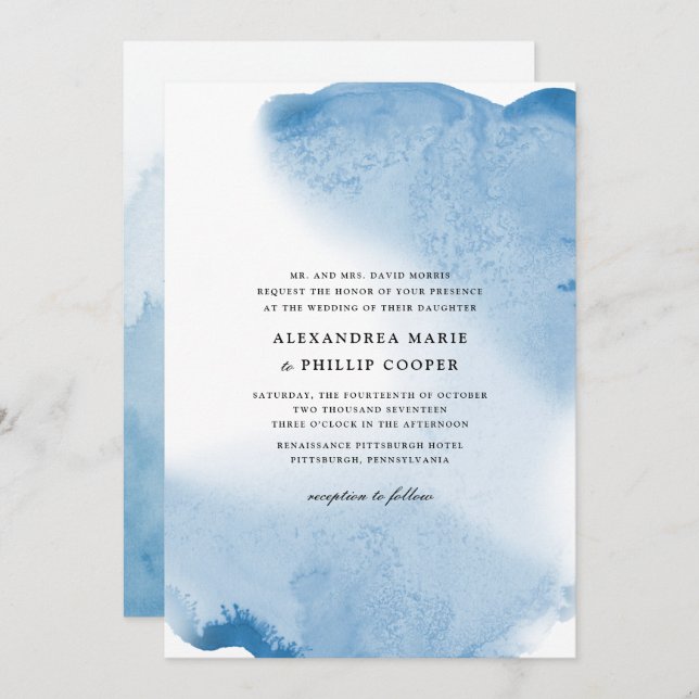 Ombre Watercolor Wedding Invitation Suite | BLUE (Front/Back)
