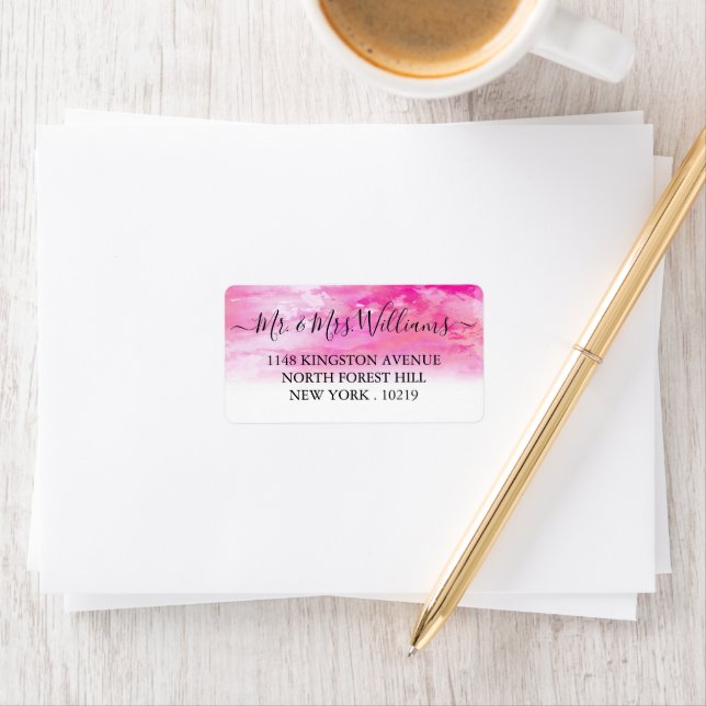 Ombre Watercolor Wedding Labels - Pink (Insitu)