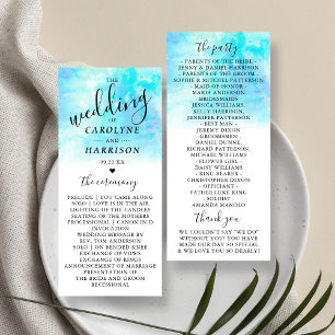 Ombre Watercolor Wedding Program Cards - Blue
