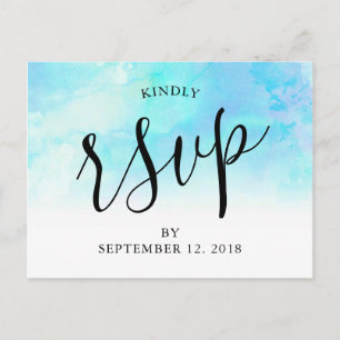 Ombre Watercolor Wedding RSVP Postcard - Blue