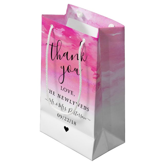 Ombre Watercolor Wedding Thank You Gift Bag - Pink (Front Angled)