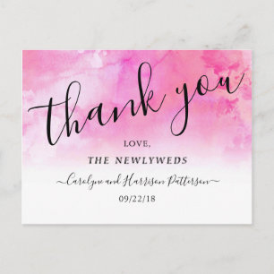 Ombre Watercolor Wedding Thank You Postcards- Pink Announcement Postcard
