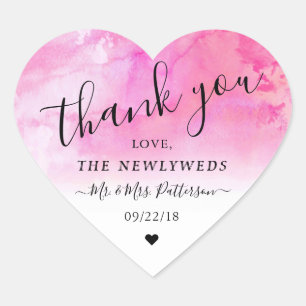 Ombre Watercolor Wedding Thank You Sticker - Pink