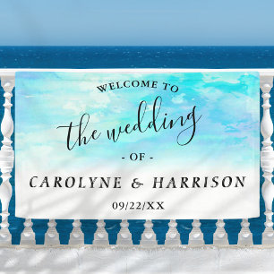Ombre Watercolor Wedding Welcome Banner - Blue