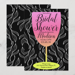 Ombre Wine Glass Botannical Leaves Bridal Shower Invitation