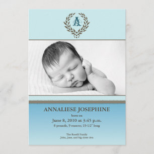 Ombre Wreath Blue 5x7" Birth Announcement