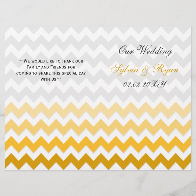 Ombre yellow Chevron folded Wedding program (Front)