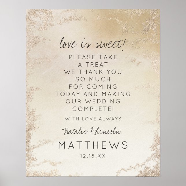 Ombre Yellow Gold Frost Love is Sweet Wedding Sign (Front)