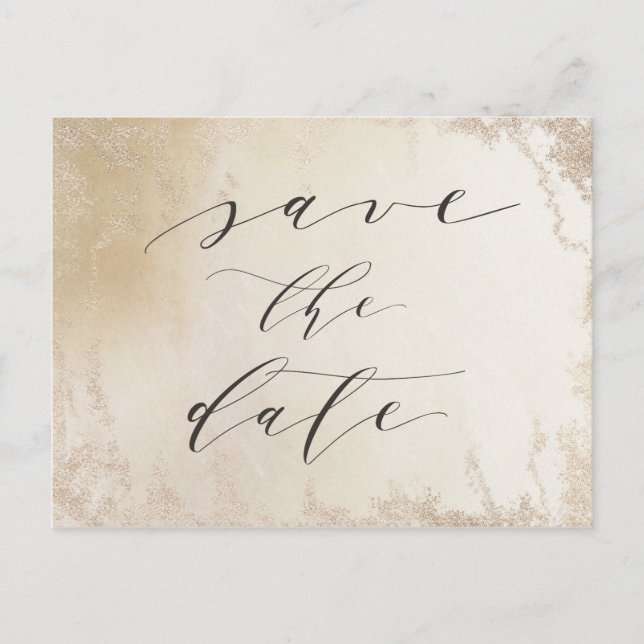 Ombre Yellow Gold Frosted Foil Chic Save the Date Announcement Postcard (Front)