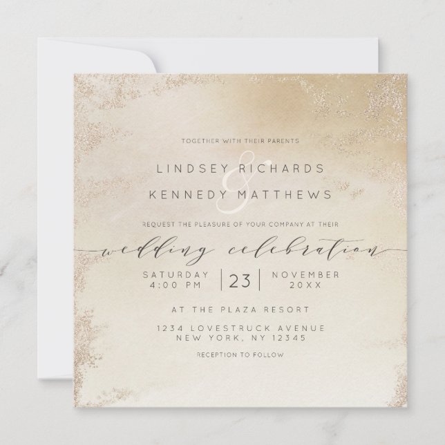 Ombre Yellow Gold Frosted Foil Luxe Wedding Square Invitation (Front)