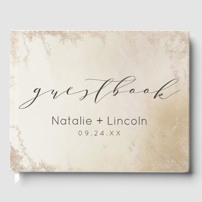 Ombre Yellow Gold Frosted Foil Watercolor Wedding Guest Book (Front)