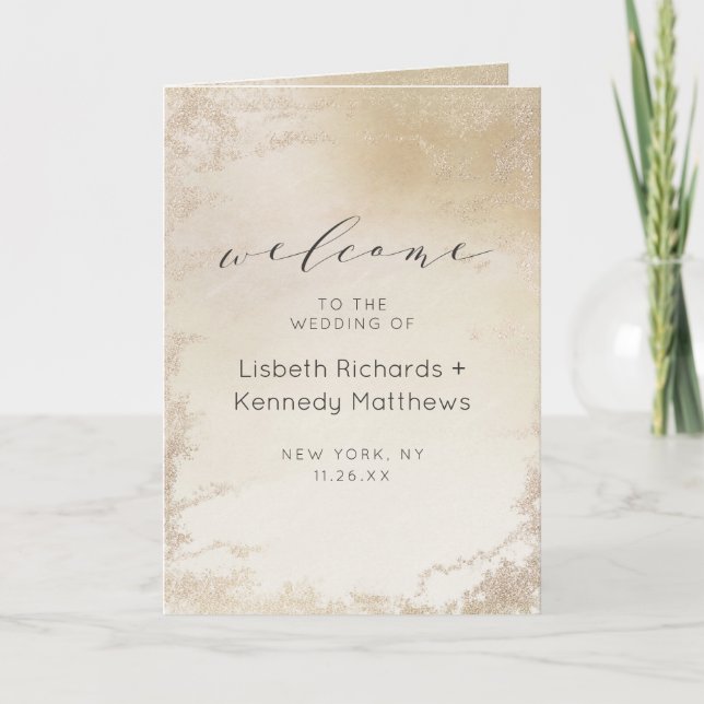 Ombre Yellow Gold Frosted Foil Wedding Ceremony Program (Front)