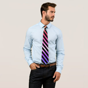 Ombre Yellow Pink Purple Diagonal Stripes Tie