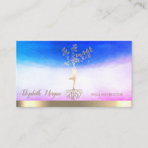 Ombre Yoga Instructor Gold Tree Women Silhouette Business Card
